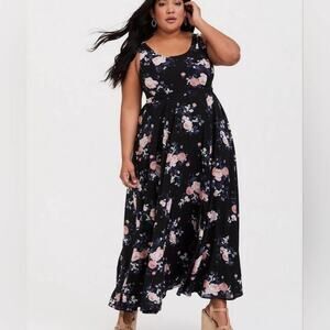Torrid Black blue and pink Floral Georgette‎ Maxi Dress plus size 1X 1